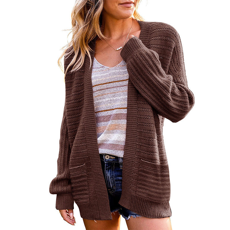 Damen Strickjacke mit tiefem V-Ausschnitt und strukturiertem Design EB