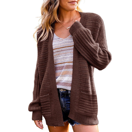 Damen Strickjacke mit tiefem V-Ausschnitt und strukturiertem Design EB