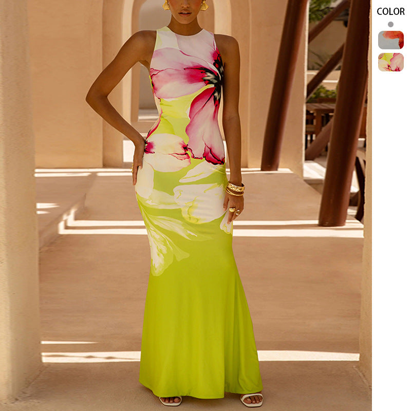 Damen Maxikleid mit floralen Akzenten und figurbetontem Schnitt EB