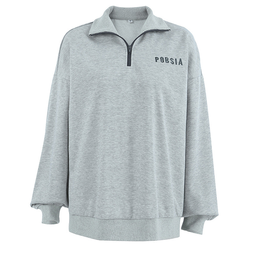 Damen Oversized Sweatshirt mit Stehkragen und gesticktem Logo EB