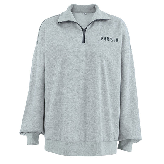 Damen Oversized Sweatshirt mit Stehkragen und gesticktem Logo EB