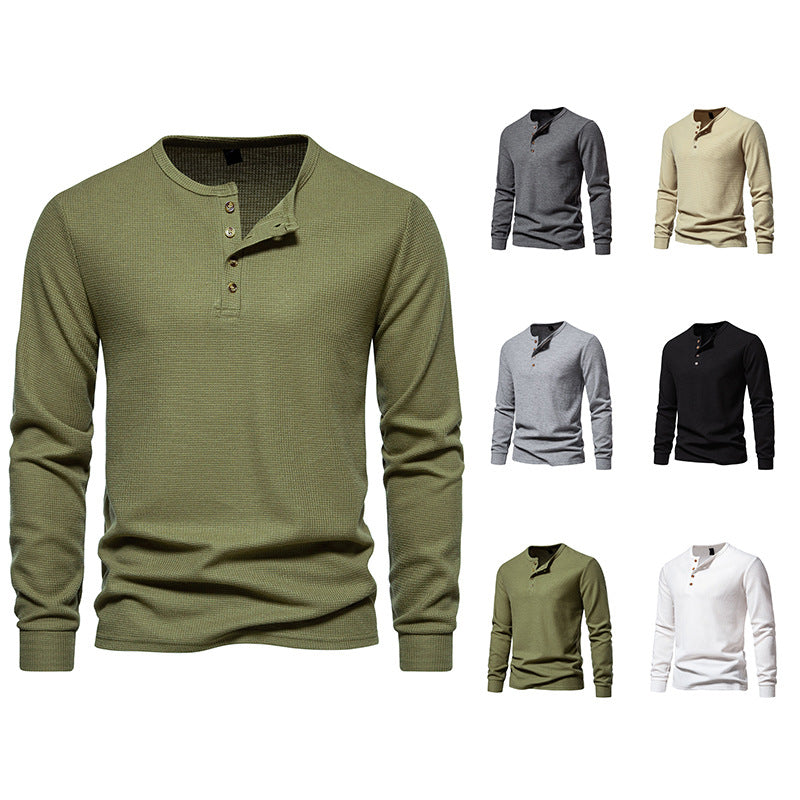 Herren Langarm-Henley-Shirt mit strukturiertem Oberflächenmuster und praktischen Knopfdetails EB
