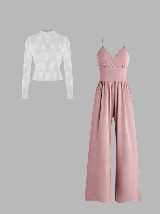 Damen elegantes und figurbetontes Jumpsuit-Set EB