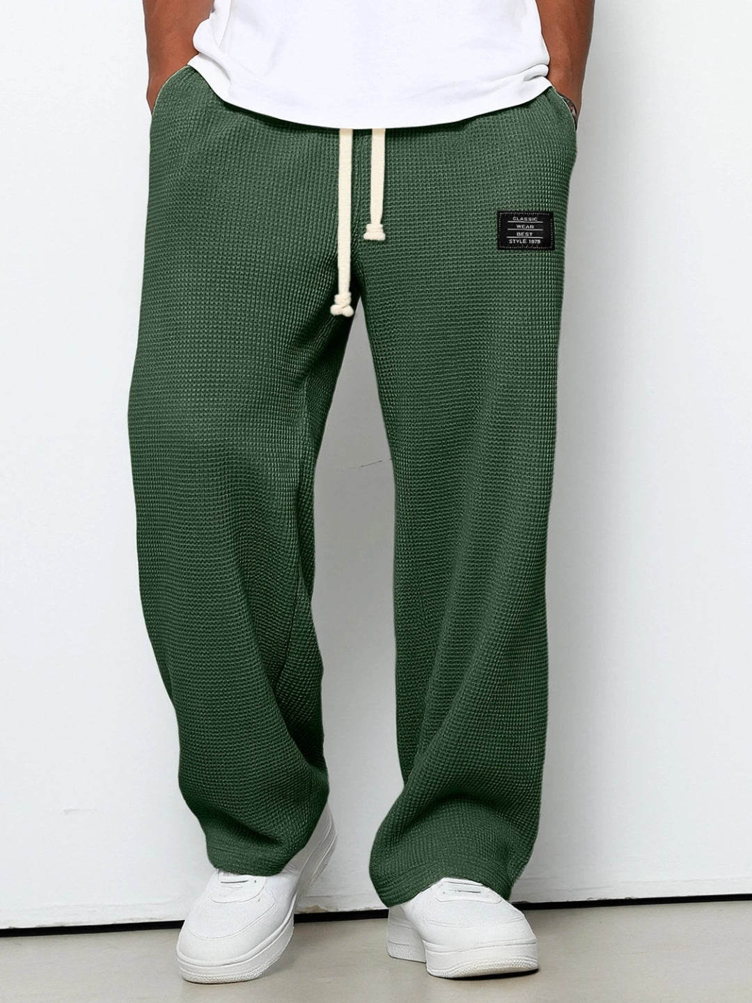 Herren nan lässige Waffelstruktur Lounge-Hose mit Kordelzug, elastischem Bund und weiter Passform EB