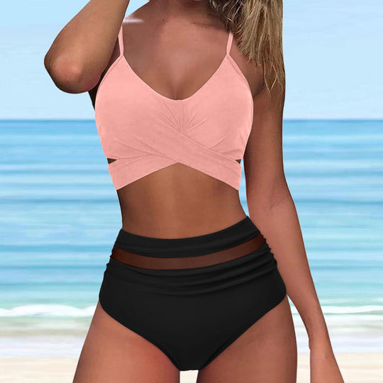 Damen High-Waist Bikini Set mit modischem Wickel-Oberteil EB