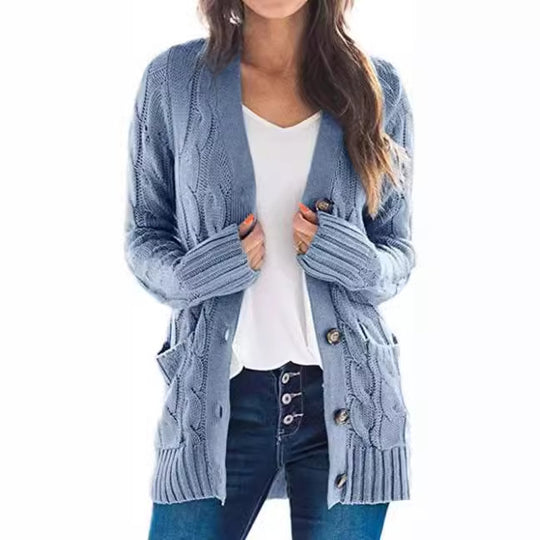 Damen Strickjacke mit strukturiertem Kabelmuster und praktischen Taschen EB
