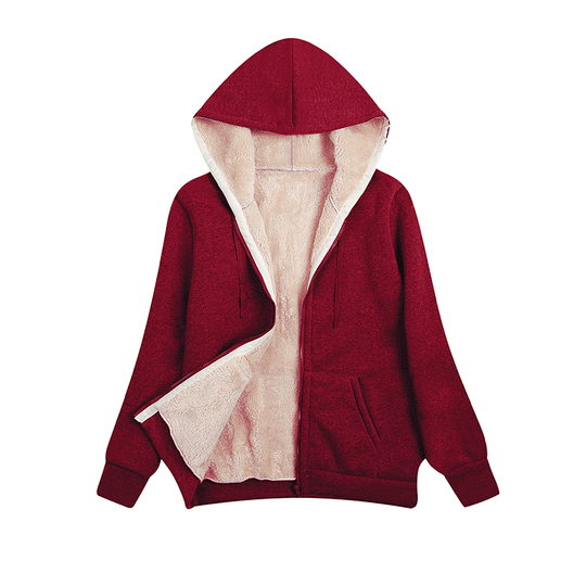 Damen kuschelige Fleecejacke mit Kapuze und Taschen EB