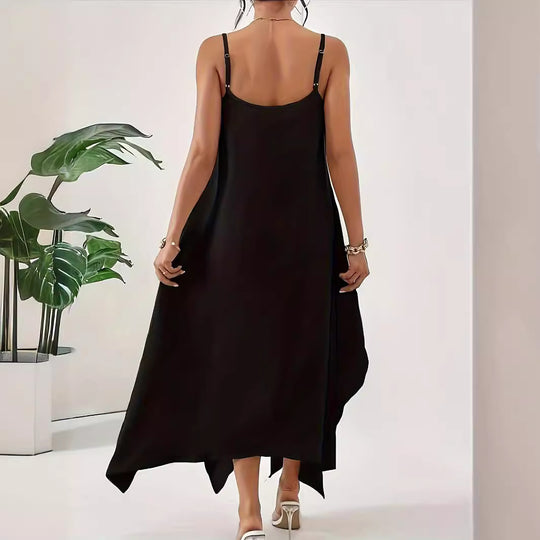 Damen Luftiges Spaghettiträger-Kleid mit asymmetrischem Saum und weichem Stoff Heidi-Mode