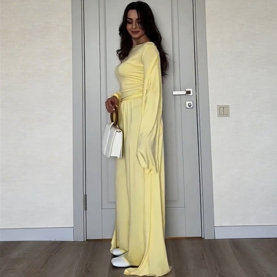Damen eleganter Maxikleid mit voluminösen Ärmeln EB