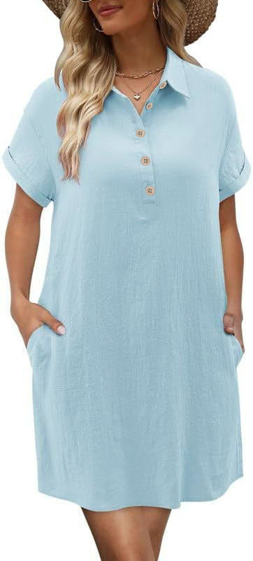 Damen lässiges Hemdkleid mit Knopfleiste und Seitentaschen EB