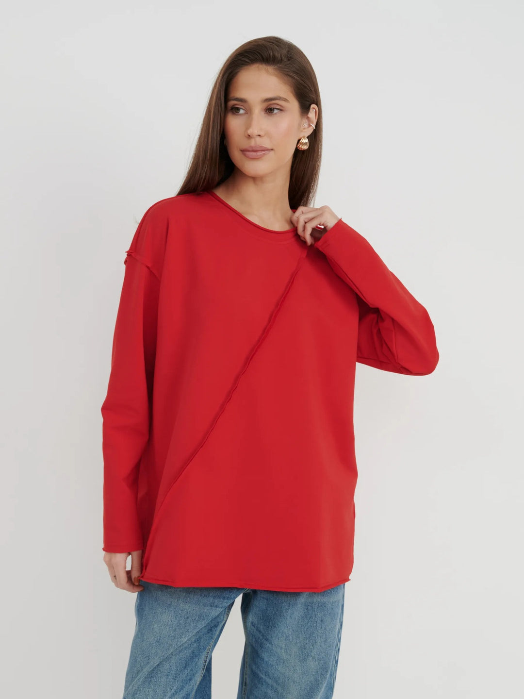 Damen Oversized Longsleeve mit schräger Naht und überschnittenen Schultern EB