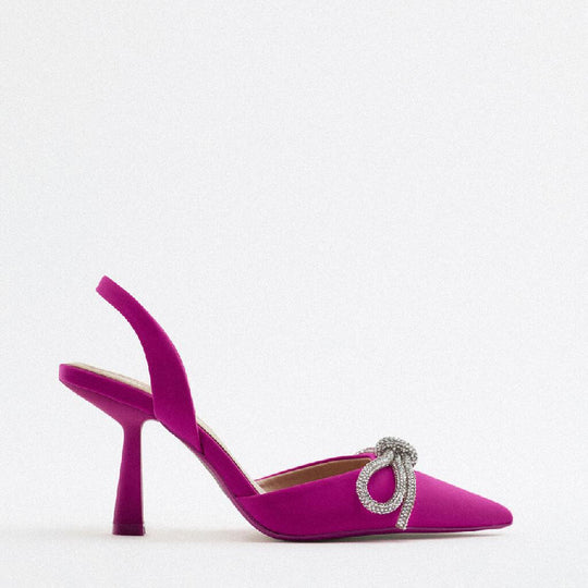 Damen Slingback Pumps mit funkelndem Schleifenakzent und elegantem Absatz EB