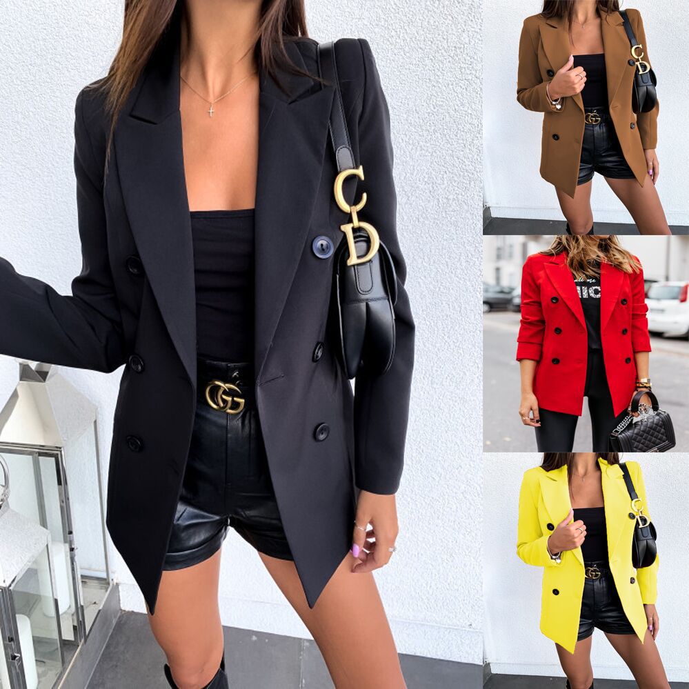 Damen Modischer Doppelreiher-Blazer mit schmaler Silhouette und praktischen Taschen EB