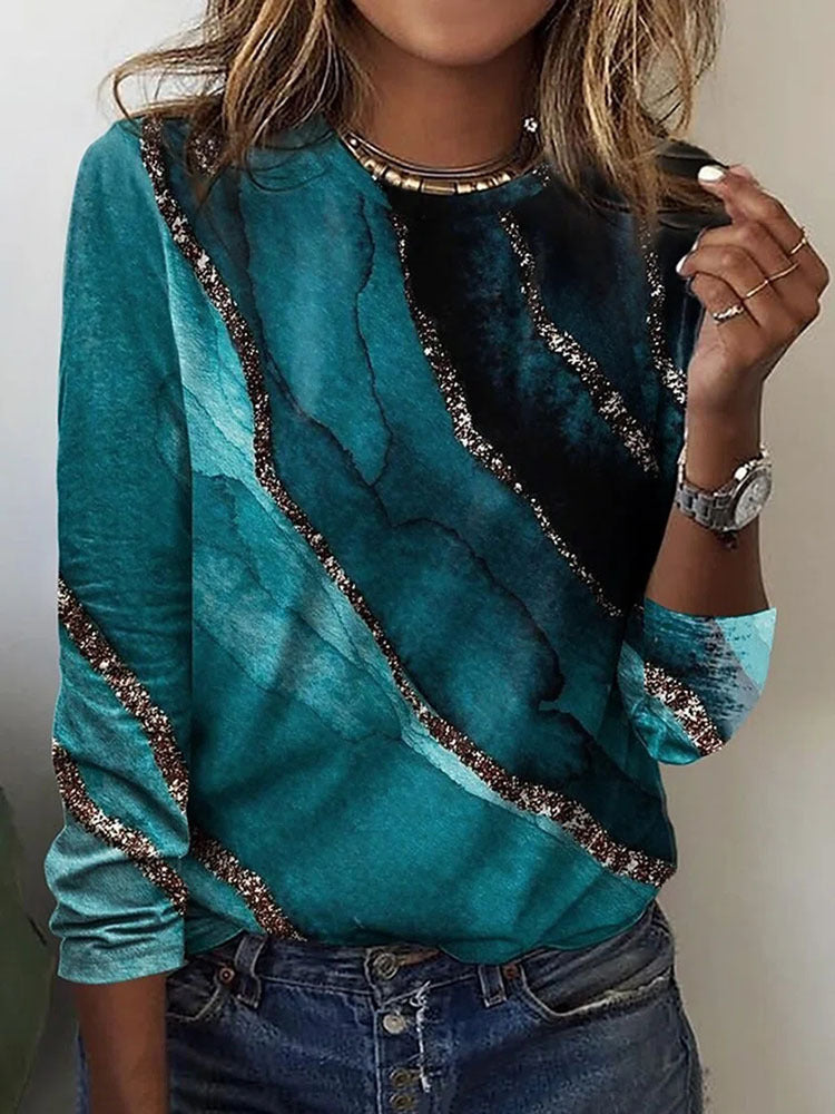 Damen Langärmeliges Oversize-Sweatshirt mit abstraktem Aquarell-Mosaikprint EB