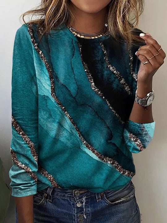 Damen Langärmeliges Oversize-Sweatshirt mit abstraktem Aquarell-Mosaikprint EB