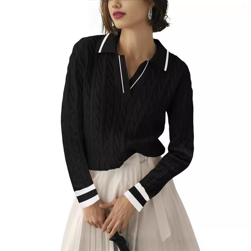 Damen Poloshirt mit Strickmuster und kontrastierenden Akzenten EB