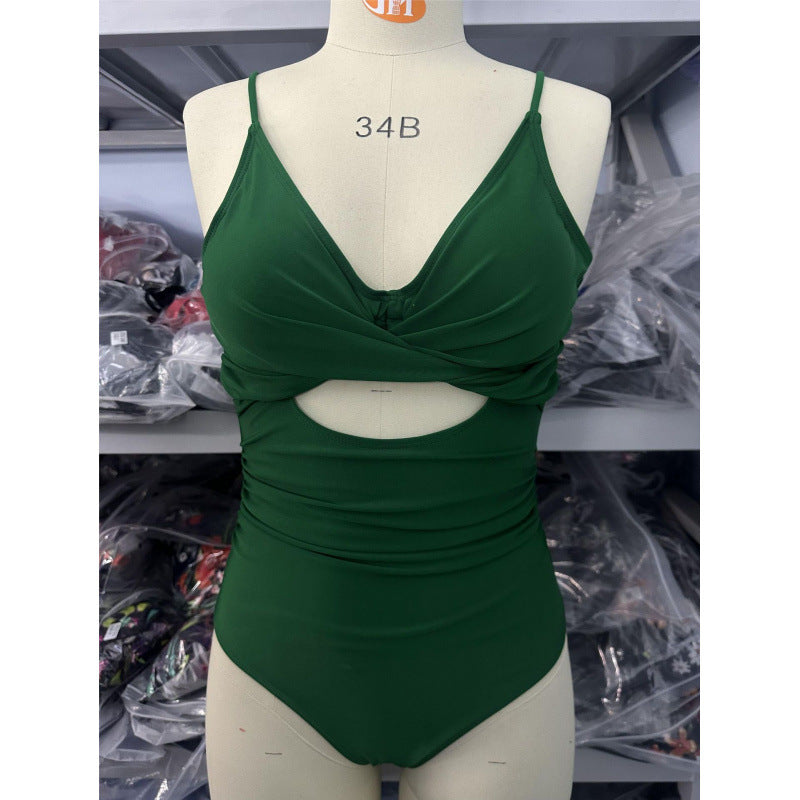 Damen Einteiler Badeanzug mit modernem Wickeldetail und verstellbaren Trägern EB