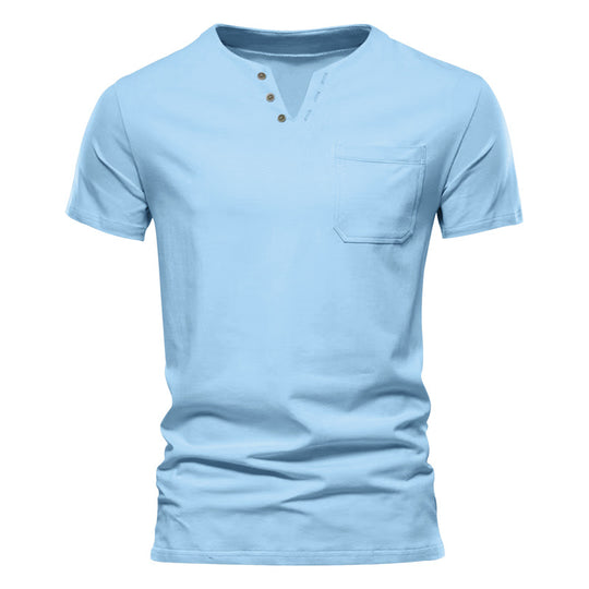 Herren Kurzarm-Henley-T-Shirt mit praktischer Brusttasche und anpassbarem Knopfverschluss EB