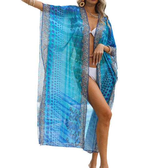 Damen luftiger Strandkimono mit elegantem Muster EB
