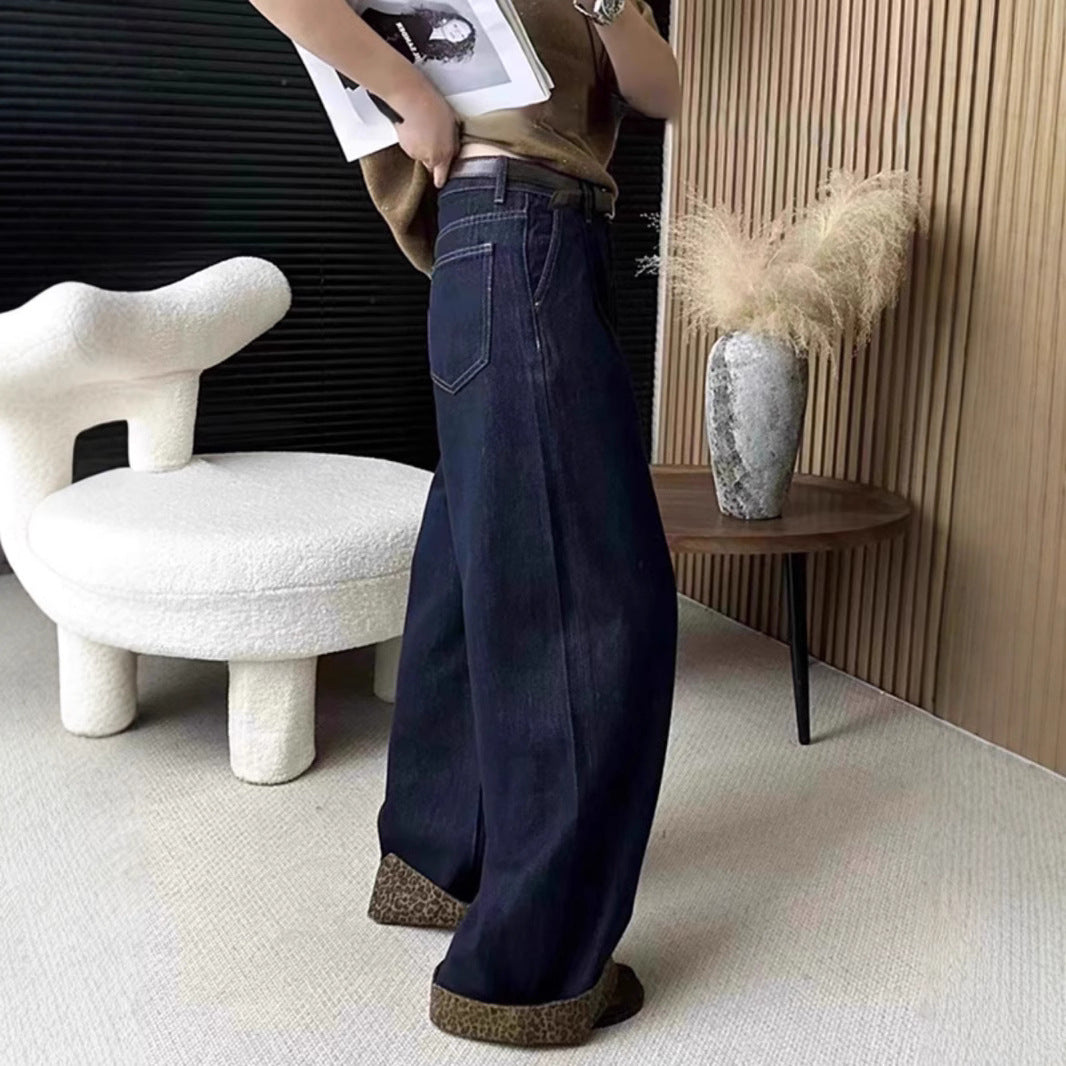 Damen weit geschnittene High-Waist Jeans mit eleganter Saumgestaltung EB