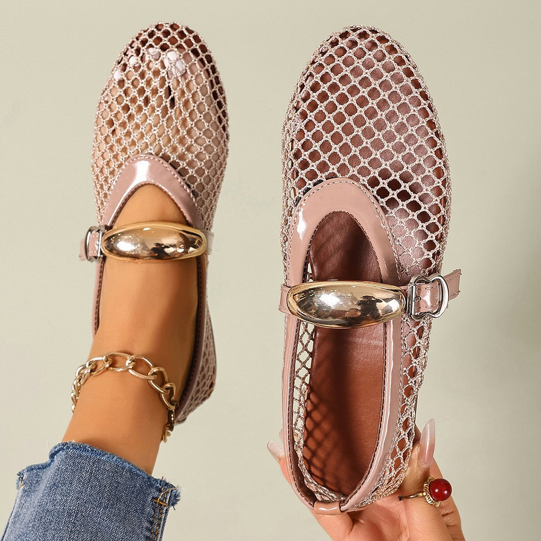 Damen elegante Netzschuhe mit goldenen Schnallen EB
