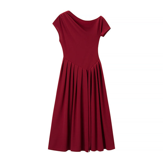 Damen Midi-Kleid mit elegantem Faltenrock und offenkantigem Ausschnitt EB