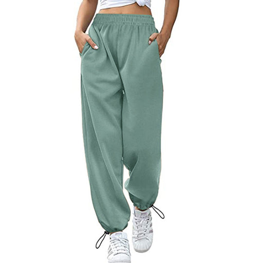 Damen lässige Sporthose mit hohem Bund und seitlichen Taschen EB