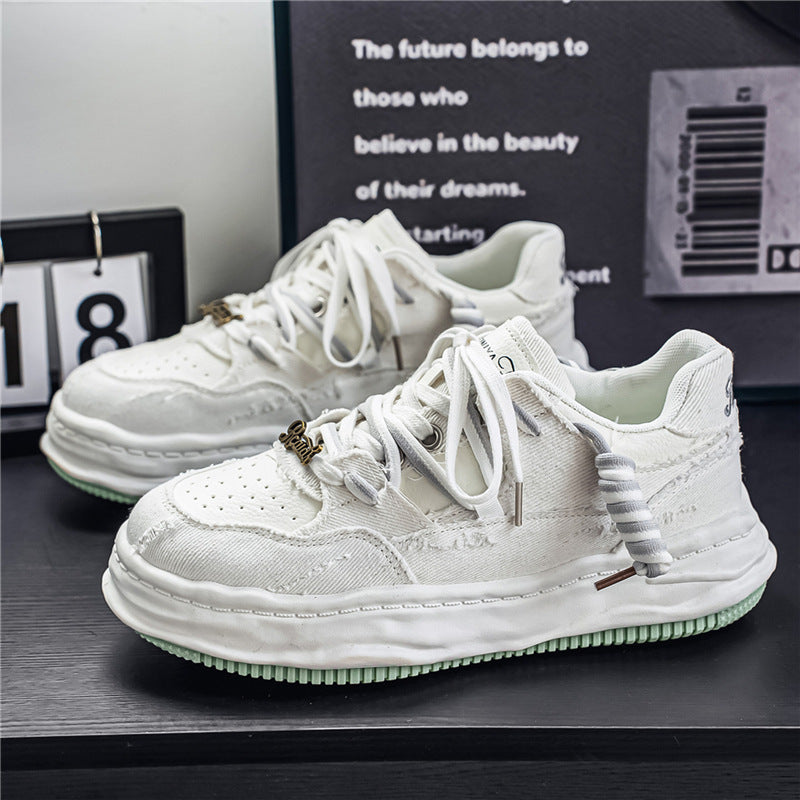 Damen denim-Plateau-Sneaker mit kontrastnähten, wattierter Wellenlaufsohle und verzierten Schnürdetails EB