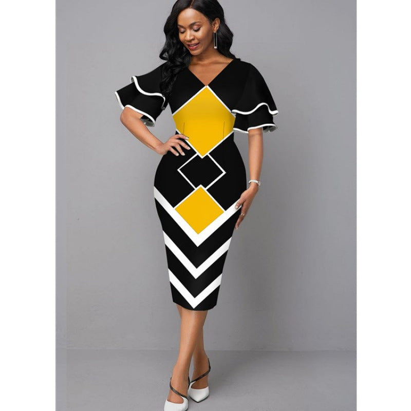 Damen Figurbetontes Kleid mit einzigartigem geometrischem Design EB