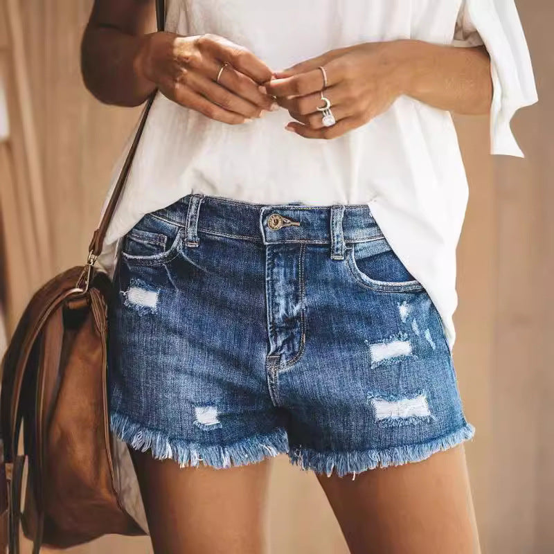 Damen Destroyed Denim-Shorts mit fransigem Saum und lässigem Schnitt EB