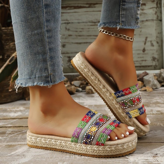 Damen Wedge-Pantoletten mit buntem Bead-Design EB