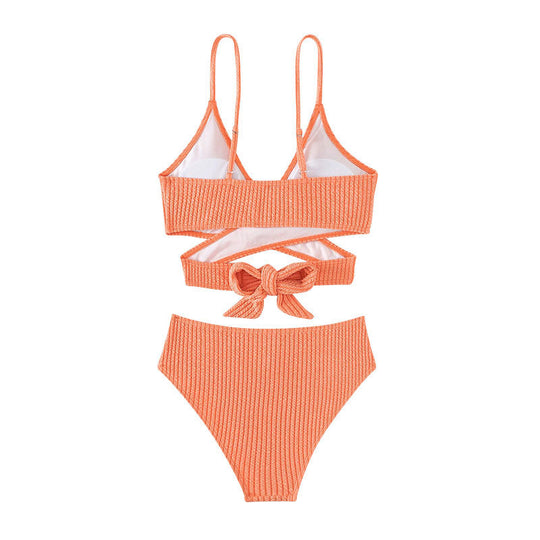 Damen Hochtailliertes Bikini-Set mit elegantem Wickeldesign EB