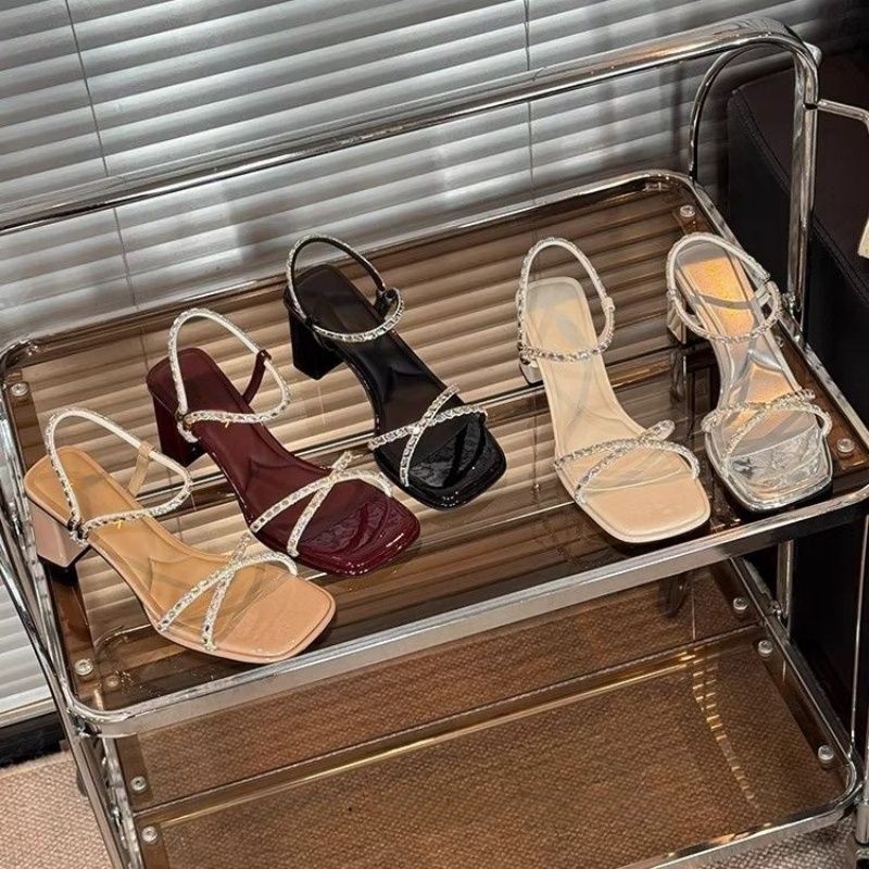 Damen elegante Sandalen mit Strassverzierungen EB