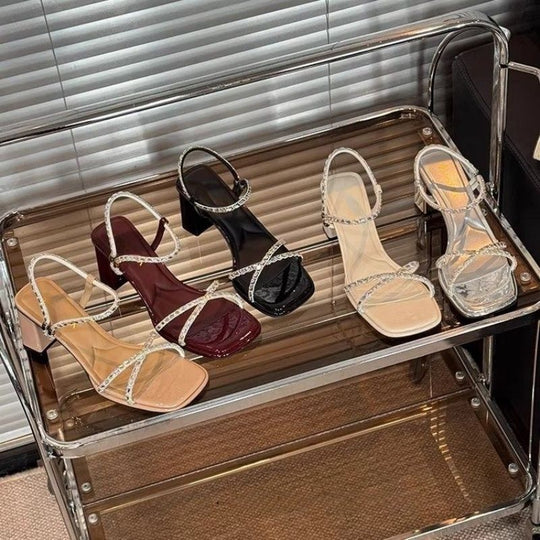 Damen elegante Sandalen mit Strassverzierungen EB