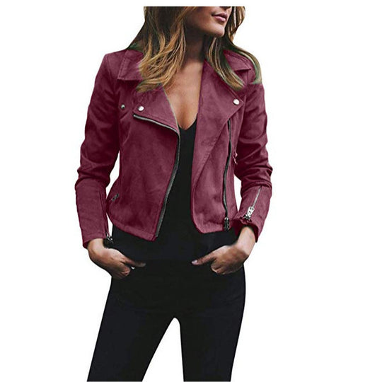 Damen nan taillierte Bikerjacke aus Veloursimitat mit asymmetrischem Reißverschluss und Reißverschlussärmeln EB