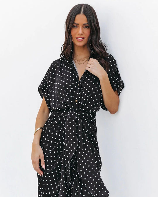 Damen Bindegürtel Bluse mit Punkten EB