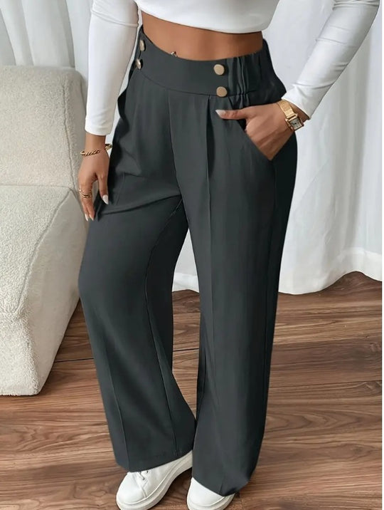Damen Klassische weite Hose mit Knopfleiste und Taschen EB