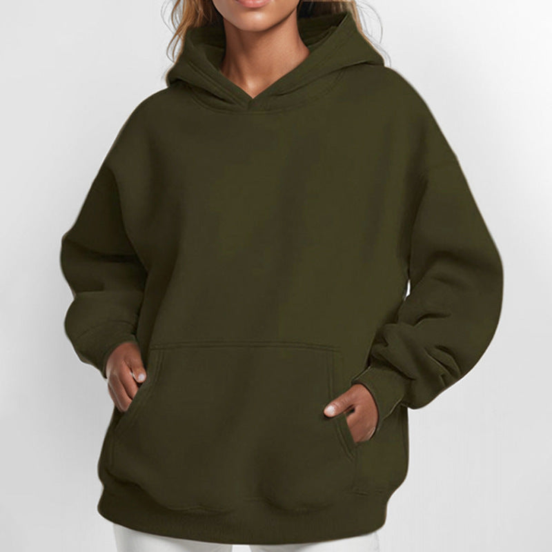 Damen nan extralanges Oversize Kapuzen-Sweatshirt mit Kängurutasche, weichem Fleece-Innenfutter und überschnittener Schulter EB