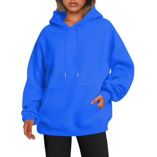 Damen nan Oversize-Kapuzenpullover mit verlängertem Rückenteil, innen angerautem Fleece und Kängurutasche EB