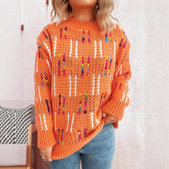 Damen lässiger Strickpullover mit vielseitigem Farbenspiel und hohem Kragen EB