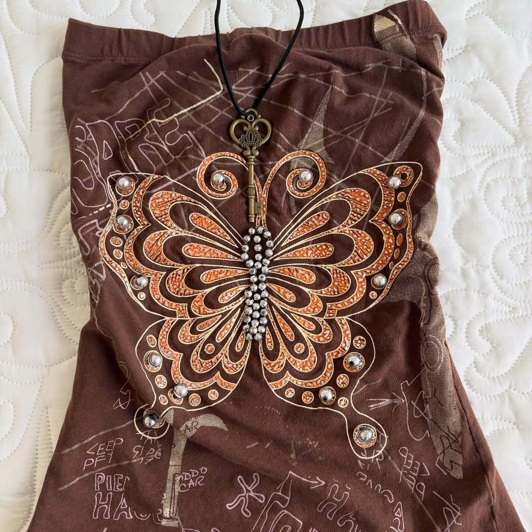 Damen trägerloses Top mit Schmetterlingsdesign EB