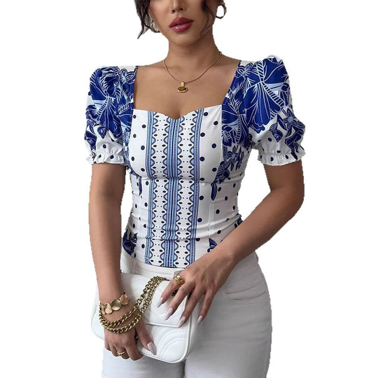 Damen Puffärmel Bluse mit floralem Muster EB