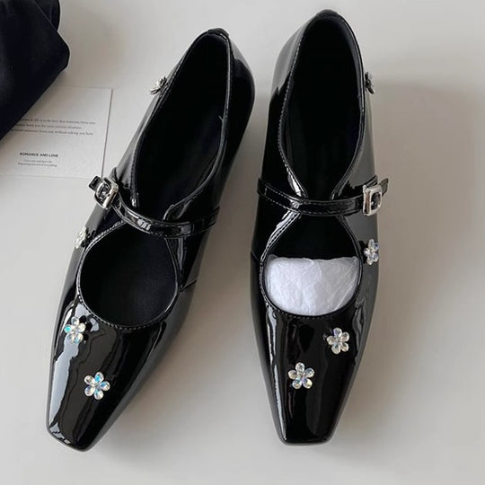 Damen elegante Mary Jane Schuhe mit floralen Details EB