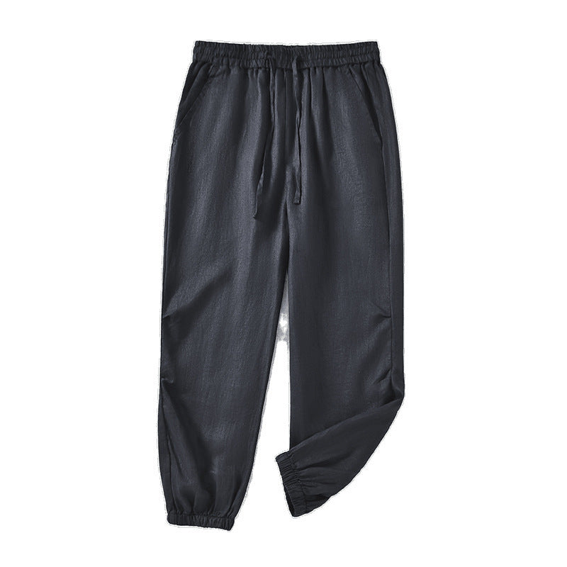 Damen lässige Leinenhose mit elastischem Bund und seitlichen Taschen EB