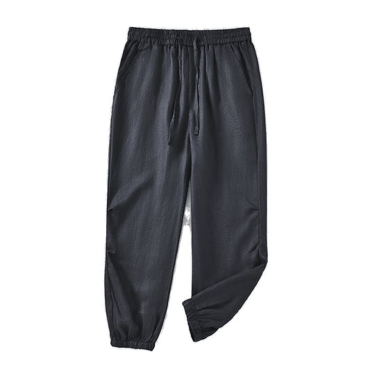 Damen lässige Leinenhose mit elastischem Bund und seitlichen Taschen EB