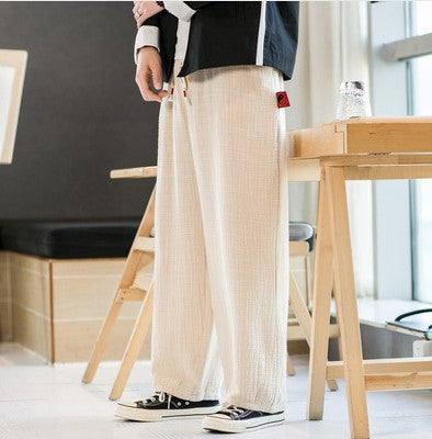 Herren Lässige weite Hose aus atmungsaktivem Stoff mit elastischem Bund und seitlichen Taschen EB