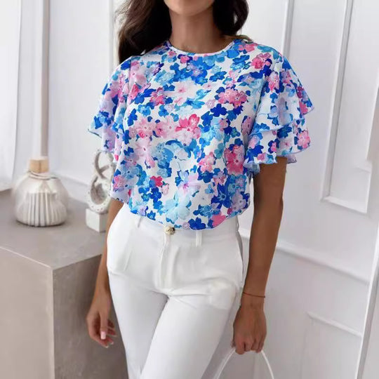Damen Bluse mit Volants und floralem Muster EB