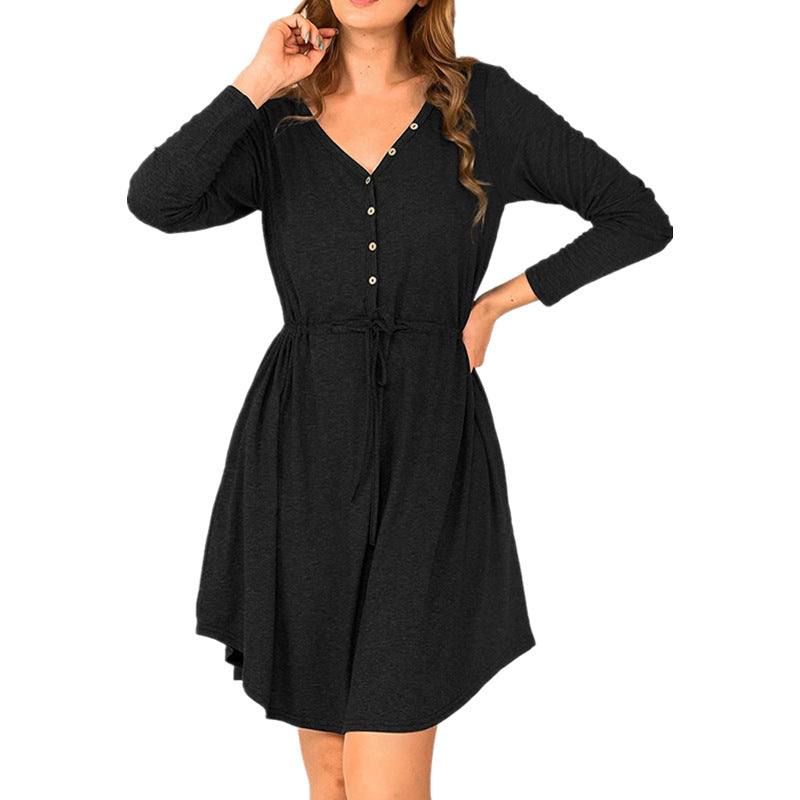 Damen lässiges Wickelkleid mit Knopfdetails und Taillenzug EB