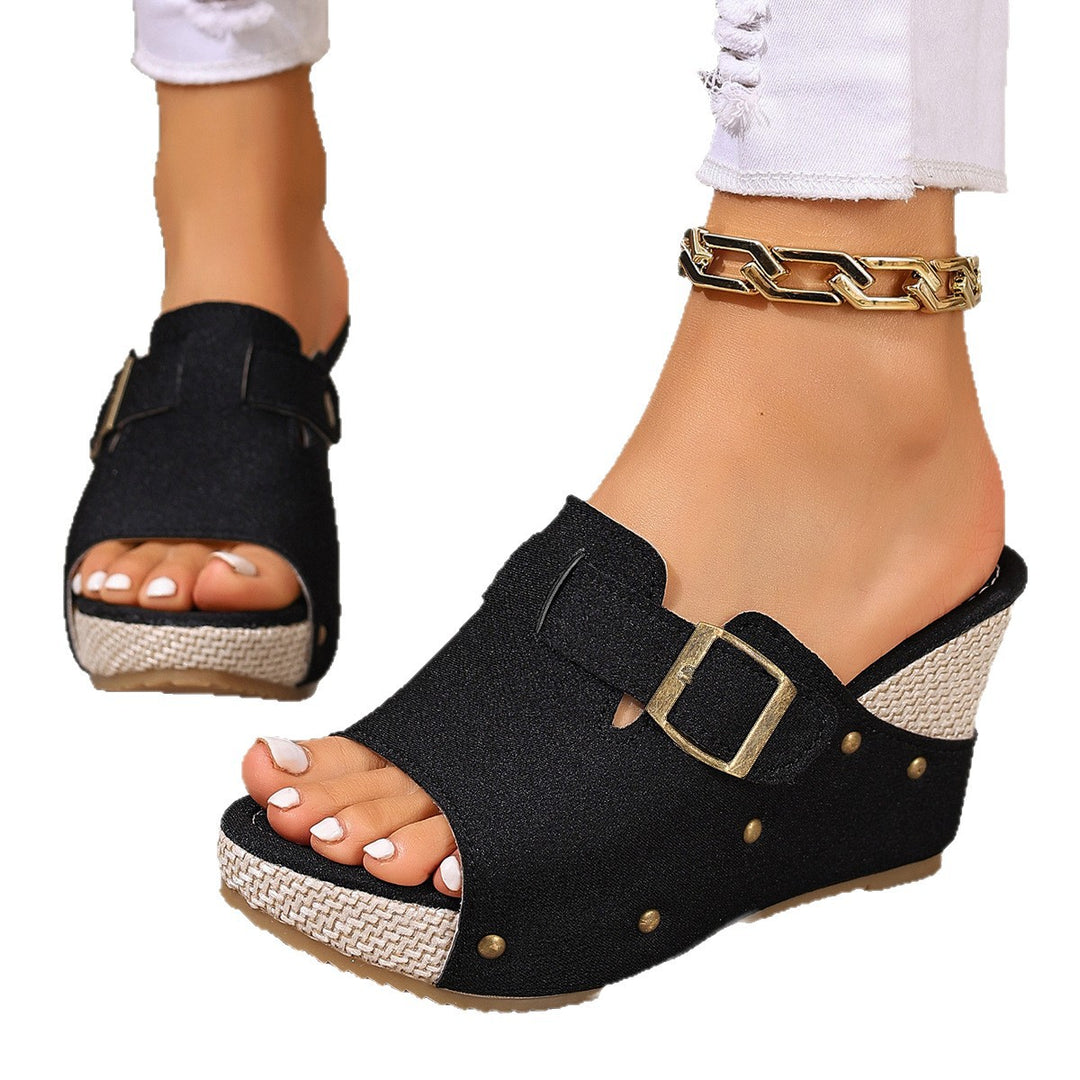 Damen Wedge-Pantoletten mit modischem Schnallen-Design und hochwertigem Obermaterial EB