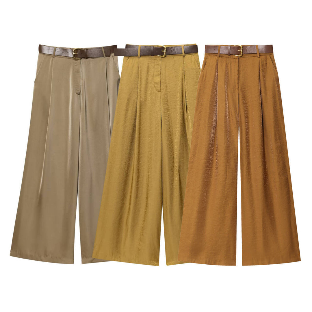 Damen weite Palazzo-Hose mit elegantem Gürtel und seitlichem Schlitz EB